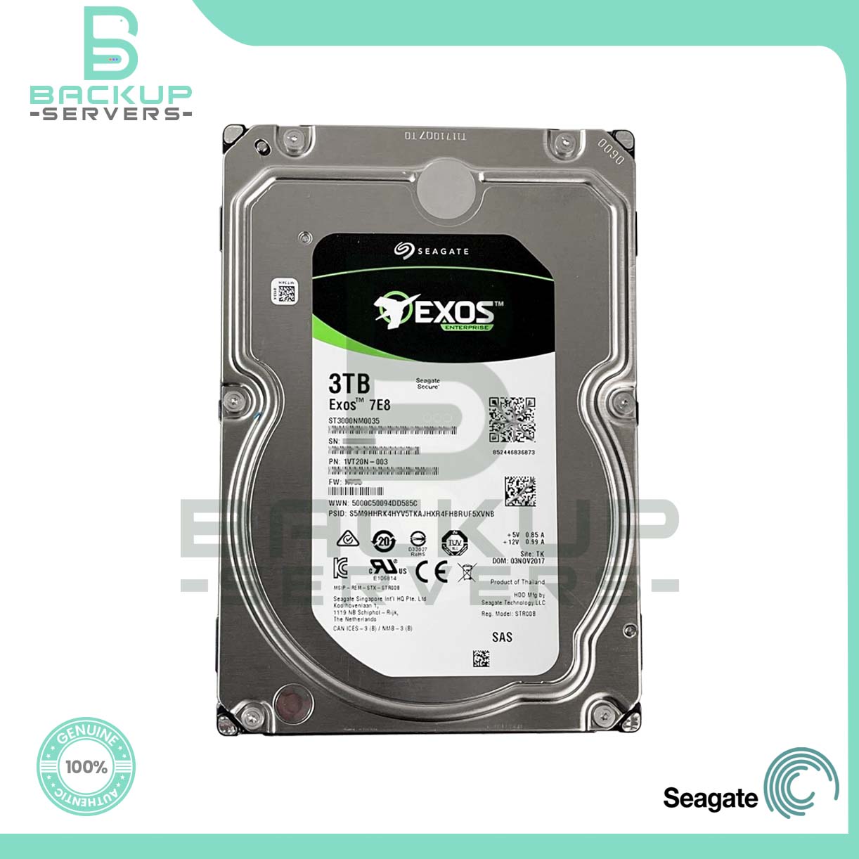 ST3000NM0035 Seagate Exos 7E8 3TB 12Gbps 7.2K SAS 3.5
